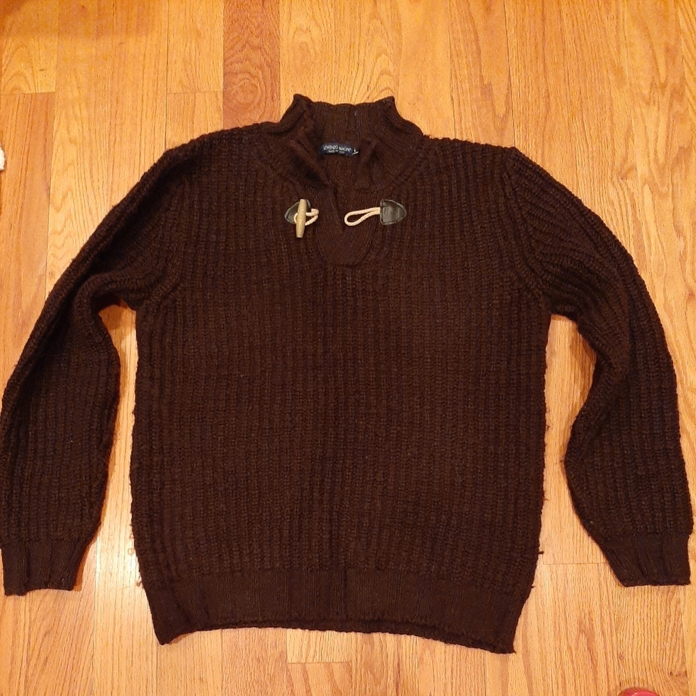 Men Lorenzo Magni Knit Brown Sweater Large Italy